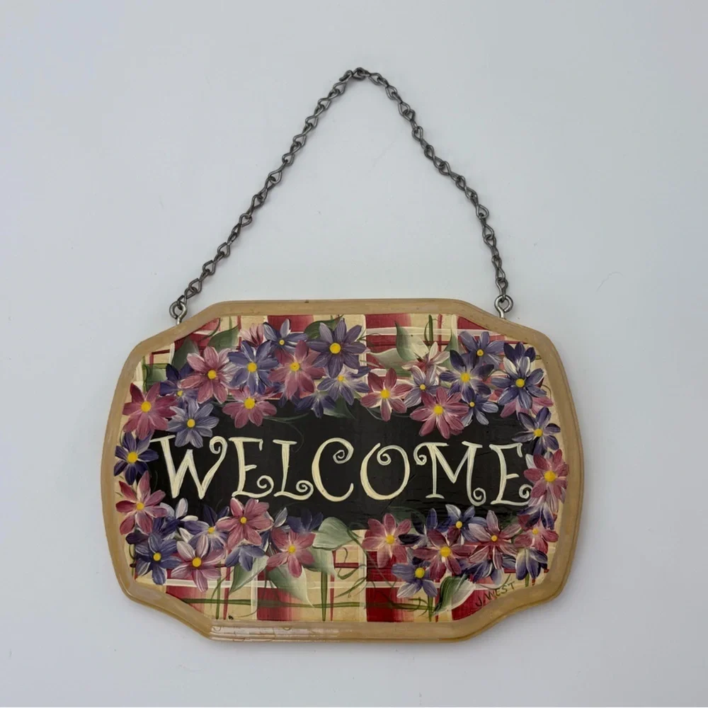 Hand-painted, Signed Floral Welcome Sign